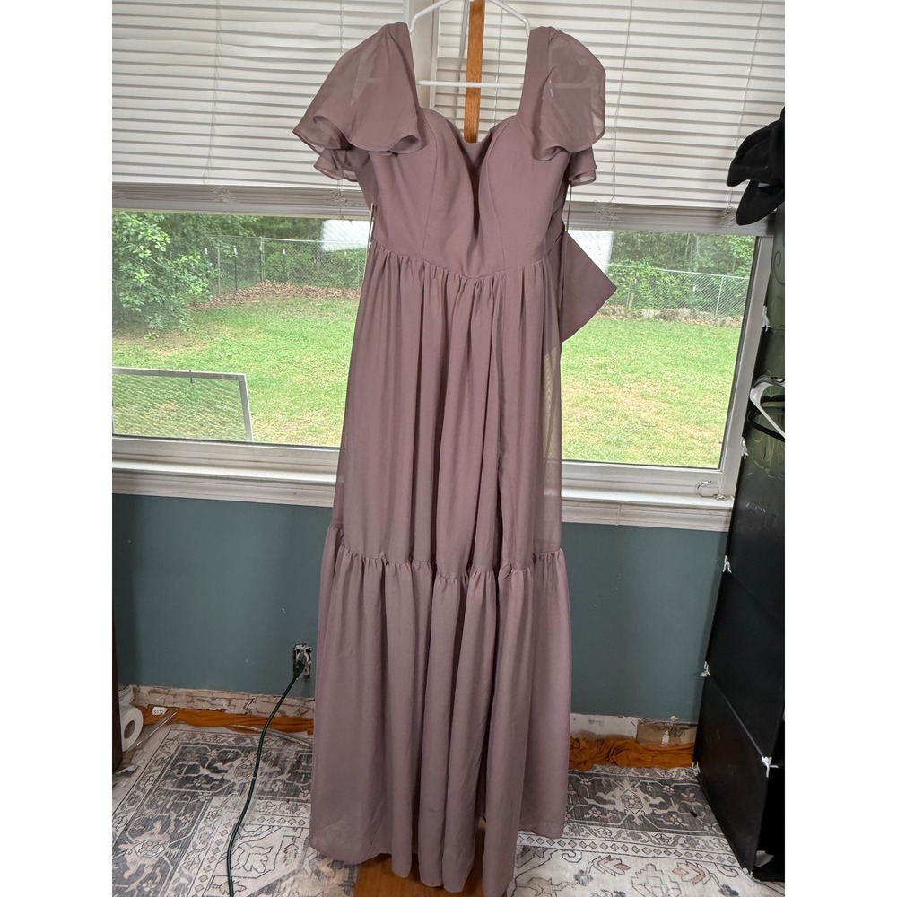 Wear Your Love Mauve Flutter Sleeve Tiered Maxi Dress Gown Size 10 NEW
